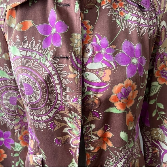 Bianca Nygard Pastel Floral Satin Long Blazer Coat Size 6 - Picture 5 of 11